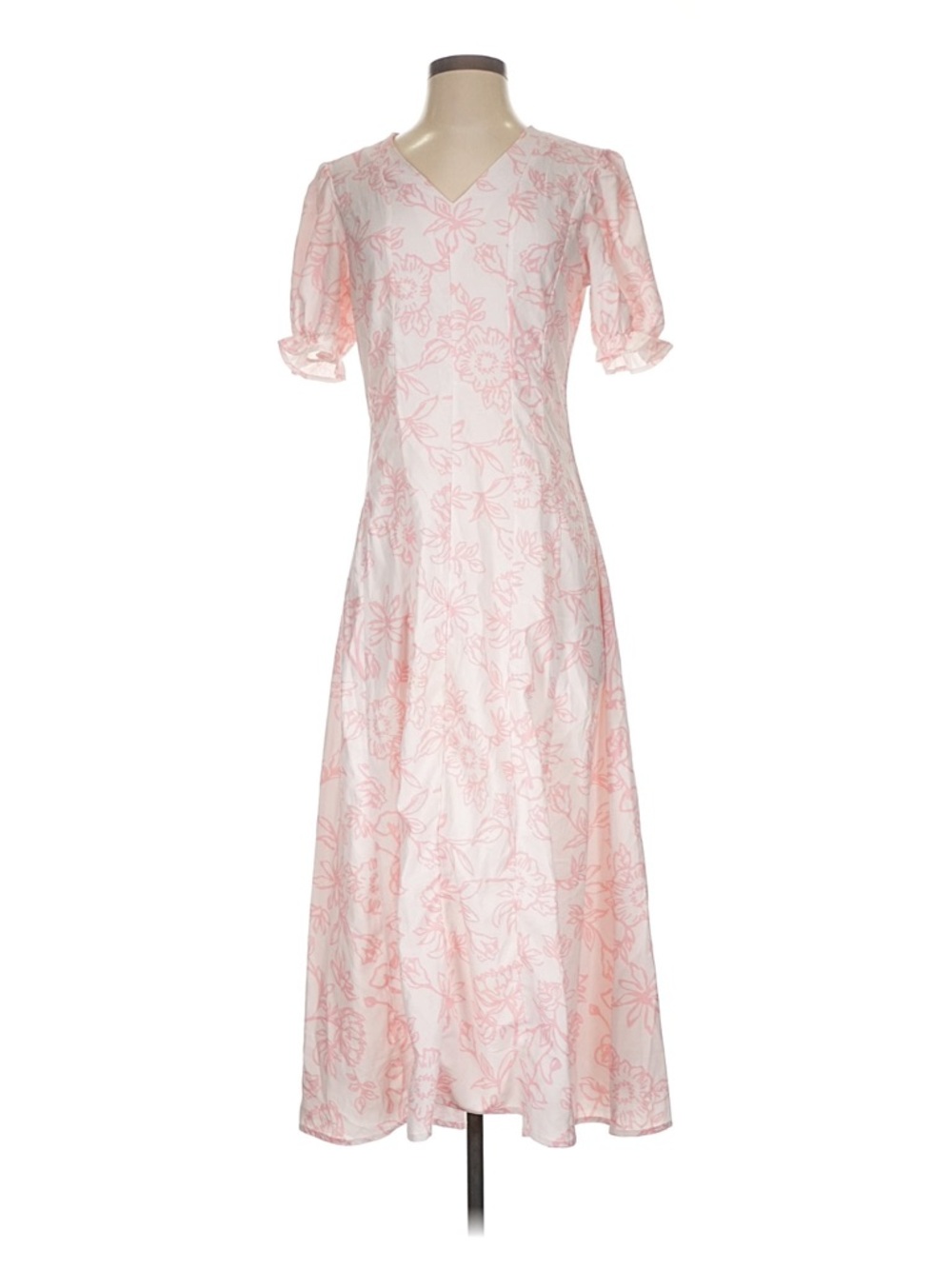 SHEIN Light Pink Floral V-Neck Midi Dress Size Small